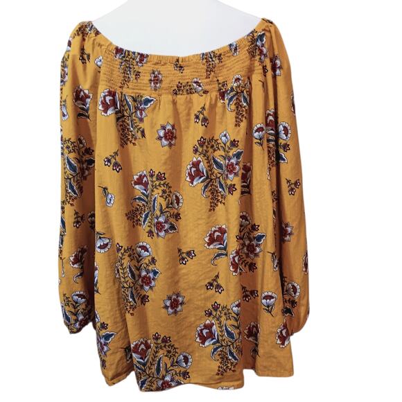 ST. JOHN'S BAY Smocked Boho Floral Blouse Top Plus 3X Square Neck Cotton Blend - Picture 2 of 8